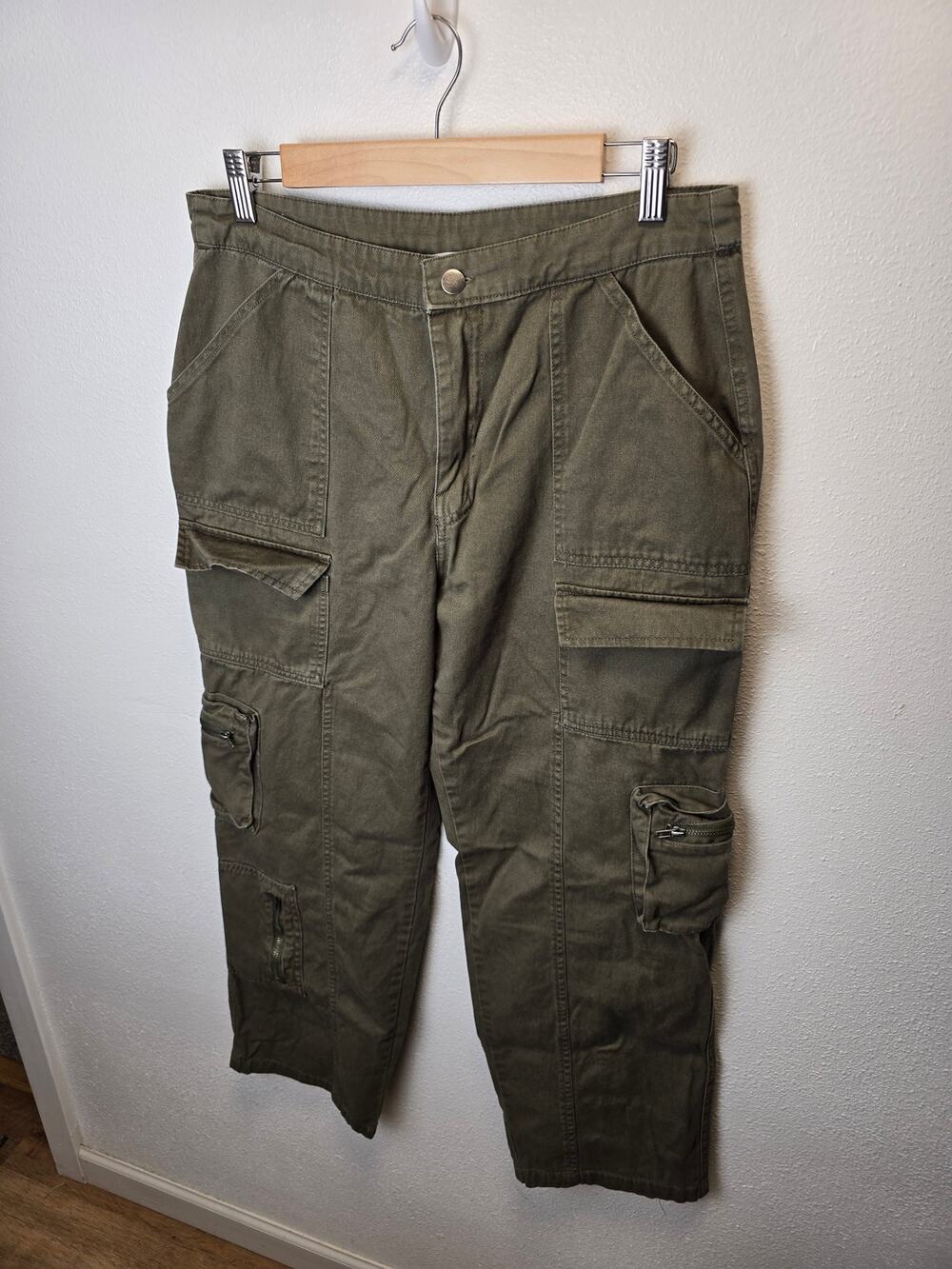 Angel Kiss Cargo Pants Womens 9/29 Olive Y2K Utility Multi Pocket Grunge